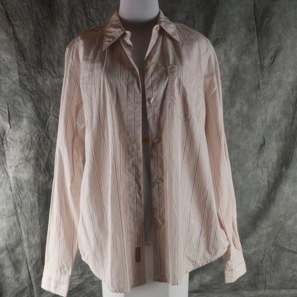 EUC Liz Claiborne LIZWEAR Long Sleeve Striped Button Up BLOUSE Size MEDIUM  ANB - Picture 1 of 5
